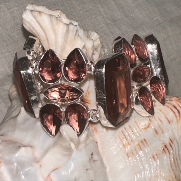Exquisite Smokey Amethyst multi-gem cluster statement cuff Bracelet - Picture 3 of 12